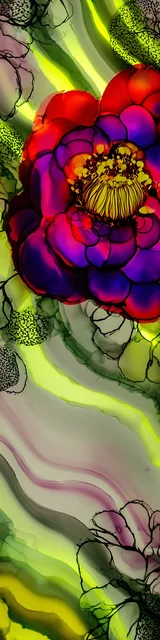 Free abstract flower art bookmark featuring swirls of neon green abstract floral